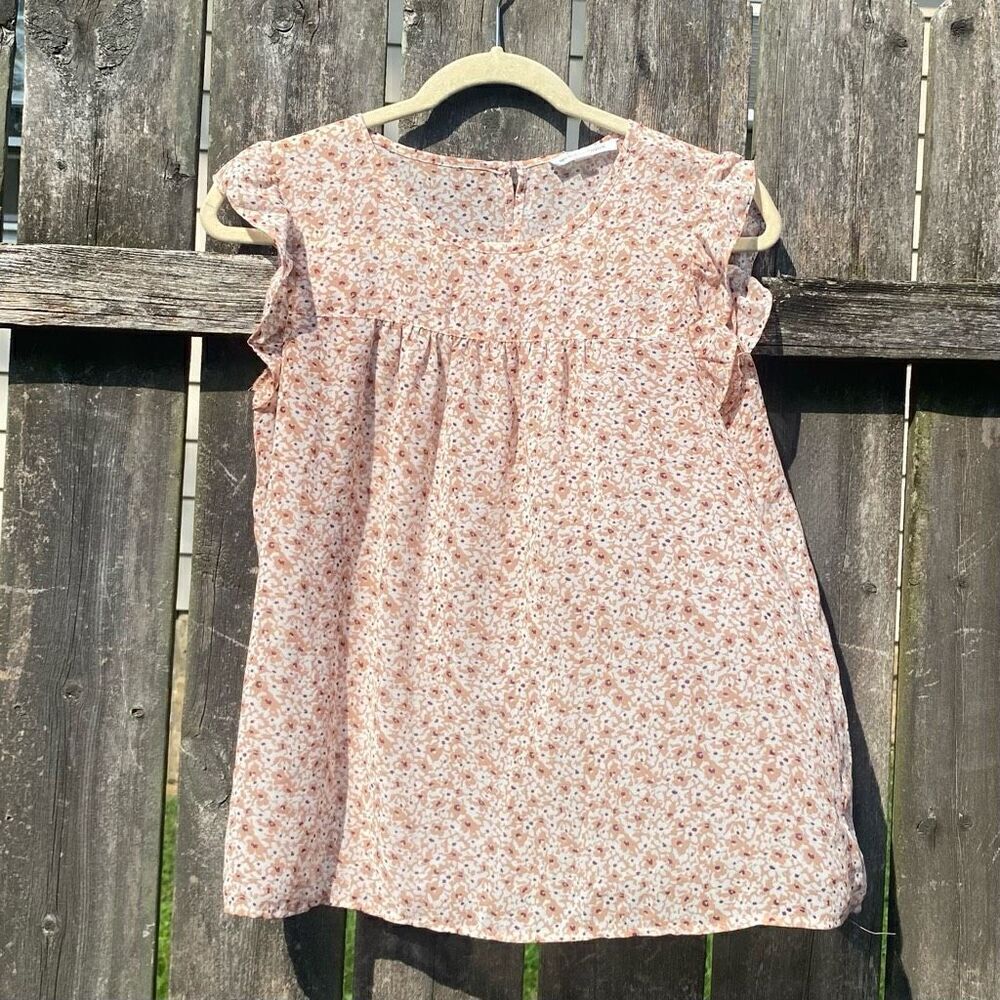 MOD Boutique Floral Beige‎ Sheer Ruffle Blouse | S